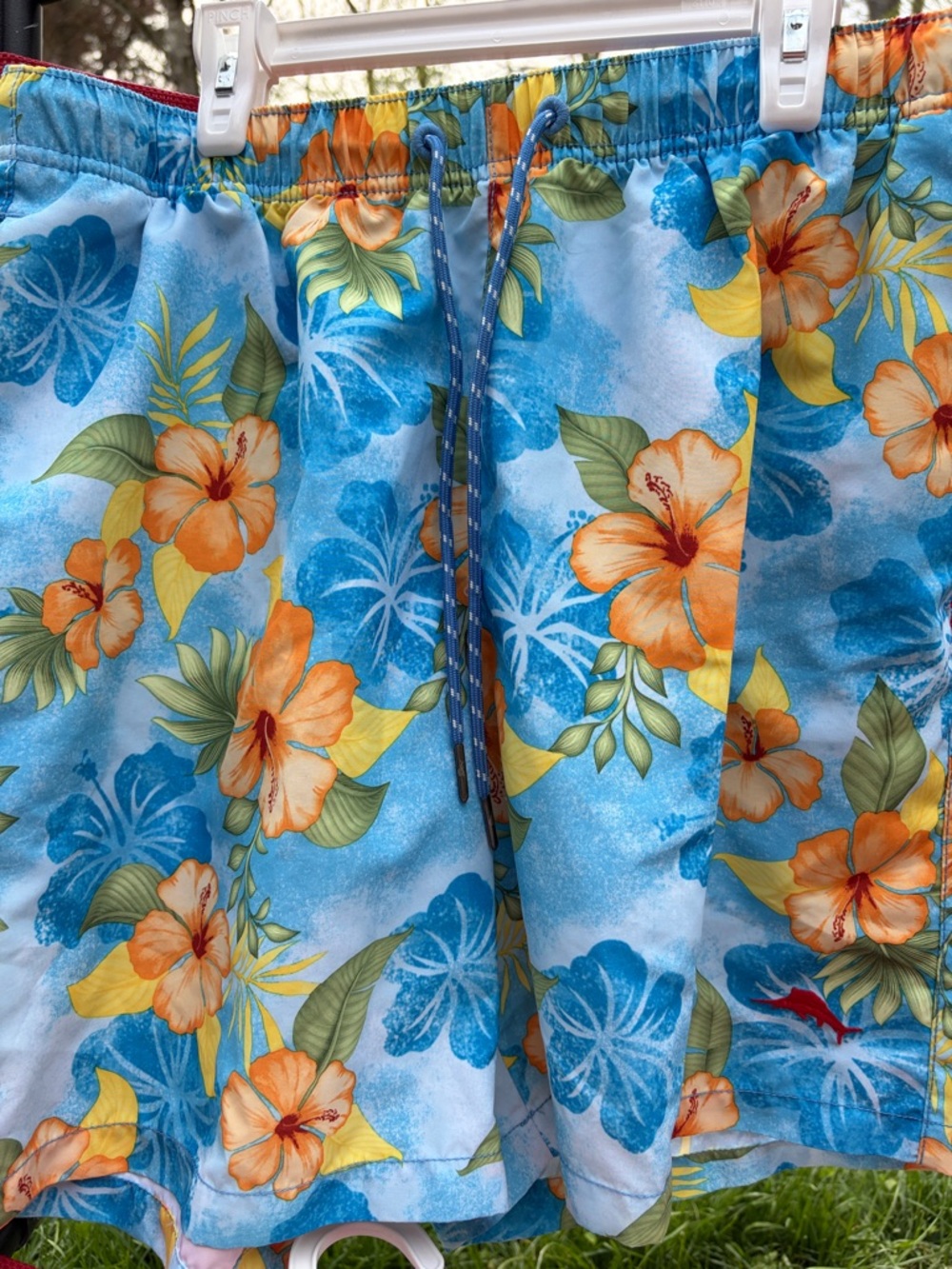 Tommy Bahama Blue Floral Swim Trunks with Orange Hibiscus